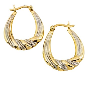 9ct gold 2-tone Hollow Hoop Earrings